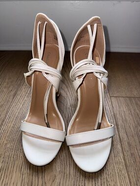 Charles Albert White Leather Wrap-Ankle Heeled Sandals
